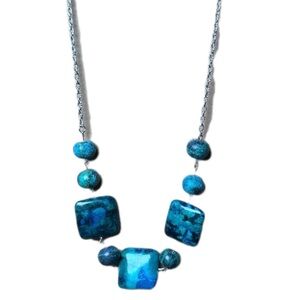 Chrysocolla necklace square and round beats handmade one of a kind gemstone